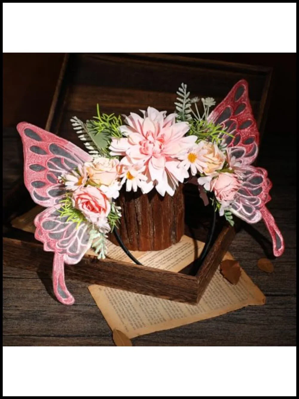 Fairy Butterfly Headband - Flower Crown with Wings, Woodland Floral Hair